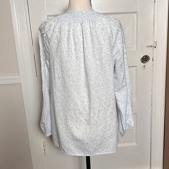 Joie Linen Blend Embroidered Peasant Top Tassels Smocked Neck Flowy Preppy Beach - Picture 16 of 17